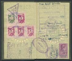 1947 Kivándorlás céljából kiadott útlevél svájci, francia és angol konzuli bélyegekkel, 25Ft magyar ...