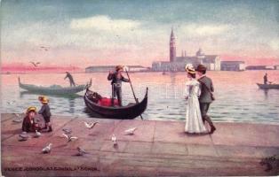 Venice, Venezia; Gondola? Gondola? Signor? "Wide-wide-word" series II. Raphael Tuck & Sons Oilette No. 7037.