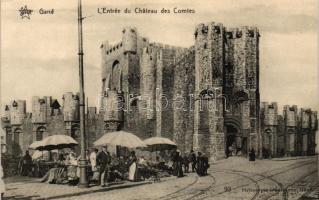 Ghent, Gent, Gand; Entrée du Chateau des Comtes / entry of the castle, market