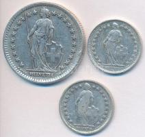 Svájc 1921-1945. 1/2Fr Ag (2x) + 1946B 2Fr Ag "Álló Helvetia" T:2- 
Switzerland 1921-1945....