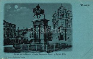 Venice, Venezia; Campo dei Ss. Giovanni e Paolo, Monumento Colleoni e Ospitale Civile / square, statues, hospital, night (Rb)