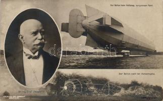 Dr. Ing. Graf Zeppelin, Der Ballon beim Aufstieg zur grossen Fahrt, nach der Katastrophe / airship accident, Ferdinand von Zeppelin gróf, léghajó baleset