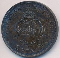 1935. 2P Ag &quot;Pázmány&quot; T:2- patina Adamo P7.1