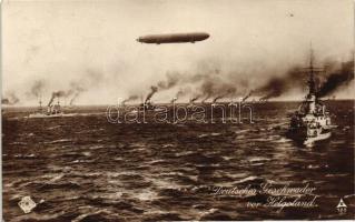 Deutsches Geschwader vor Helgoland / German navy, squadron by Helgoland, Zeppelin airship