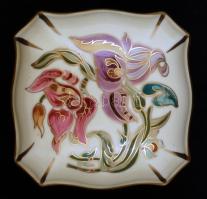 Zsolnay virág mintás bonbonier, kézzel festett, jelzett, hibátlan, 11×11 cm / Handpainted numbered Z...