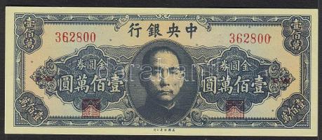Kína/Central Bank 1945. 1000.000Y kék T:I