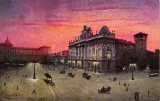 Torino, Piazza Castello, Palazzo Reale / square, palace, tram, automobile, A. Scrocchi 2618-2. s: G. Guerzoni