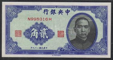 Kína/Central Bank 1940. 20cent T:I