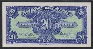 Kína/Central Bank 1940. 20cent T:I
