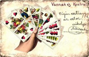 Vannak és kontra magyar kártyás képeslap; kiadja Ferenczi B. / Tell playing cards, litho