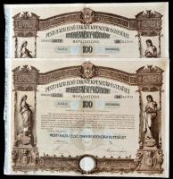 Budapest 1906. Pesti Hazai Első Takarékpénztár-Egyesület nyeremény-kötvénye 100K-ról, szárazpecséttel (2x) T:II,II-