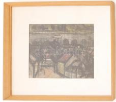 Gacs Gábor (1930- ): Vízparti szürkület, vegyes technika, papír, paszpartuban, üvegezett fa keretben...