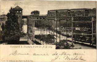 New York City, 11 Oth. Street, Elevated Railway structure, train (EK)