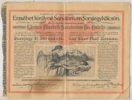 Budapest 1904. Erzsébet királyné Sanatorium Sorsjegykölcsön sorsjegye 5K-ról, szárazpecséttel (3x) T:III