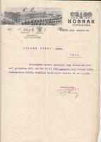 1913 Vác, Kobrak Cipőgyár által kiállított foglalkoztatási igazolás díszes fejléces papíron