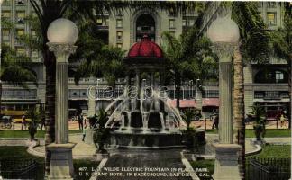 San Diego, L. J. Wilde electric fountain in Plaza park, US Grant Hotel