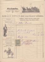 1900 Abony, Király István elsőrendű temetkezési vállalatának díszes fejléces számlája 2f okmánybélyeggel