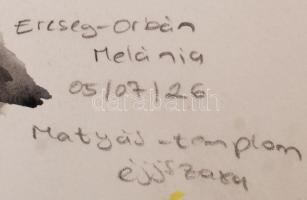 Ercsey-Orbán Melánia (1987- ): A Mátyás-templom éjszaka, vegyes technika, papír, jelzett, 51×35 cm