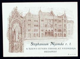 cca 1920 Bp. VIII. Szenkirályi utca 28.(ma a PPKE épülete), A Stephaneum Nyomda R.T., a Szent-István-Társulat Nyomdájának újévi üdvözlőkártyája