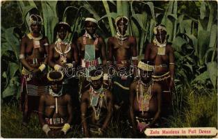 Zulu Maidens in full dress, ethnic nude; folklore