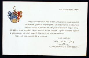 1930 Bp.IV., Földváry Imre és Feiszthammel Férfiruha szabóságának címeres reklámkártyája