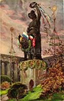 München, Die Bavaria im Flaggenschmuck; Postkartenhaus München / Bavaria statue, patriotic propaganda s: Richard Wagner