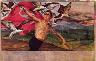 Sokol boy with flag and eagles s: Venceslava Cerného
