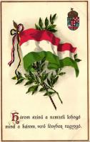 Három színű a nemzeti lobogó, min a három verő fényben ragyogó / Hungarian flag, military propaganda, litho