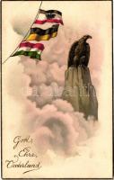 Gott, Ehre, Vaterland / Viribus Unitis flags, military propaganda litho