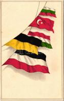 Central powers, flags, military propaganda litho