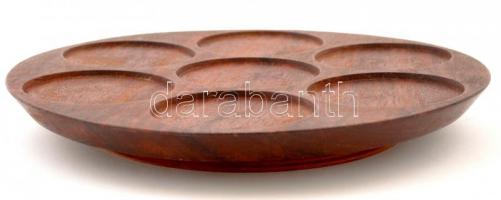 Nagy, kerek fa kínáló tál, 7 férőhelyes, forgatható, d: 33,5 cm