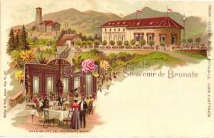 Brunate, Ristorante Spaini, Gran Salone / restaurant, hall interior, funicular, Müller &amp; Trüb Nr. 107.floral litho