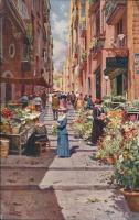 Naples, Napoli; Gradoni di Chiaia / stairs, flower merchants