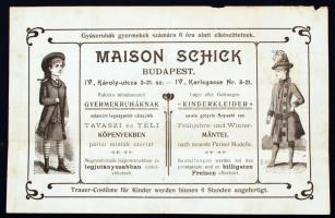 1904 Bp.IV-VI., Maison Schick Gyerekruha Szabóságának díszes fejléces számlája 2f okmánybélyeggel