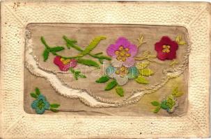 11 db RÉGI motívumlap egy textil lappal; virág, üdvözlő / 11 old motive cards with one textile card;...