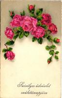 11 db RÉGI motívumlap egy textil lappal; virág, üdvözlő / 11 old motive cards with one textile card;...