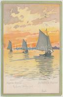 Balaton, yachtok litho (EK)