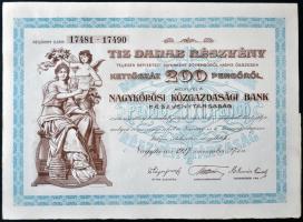 Nagykőrös 1927. &quot;Nagykőrösi Közgazdasági Bank Részvénytársaság&quot; 10db részvénye egyenként 200P-ről, szelvényekkel és szárazpecséttel T:I-,II