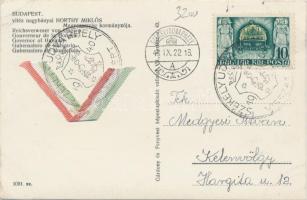 Horthy Miklós 'Székelyudvarhely visszatért' speciális bélyegzés nemzeti színű szalaggal So...