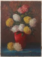 Olvashatatlan jelzéssel: Virágcsendélet, olaj, vászon, festék lepattanásokkal, 80×60 cm