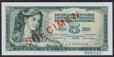 Jugoszlávia 1968. 5D "Specimen 0000" T:I
