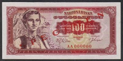 Jugoszlávia 1963. 100D "Specimen 0000" T:I