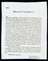 1807 Buda, Helytartótanácsi rendelet a magyarok arany és ezüst behozatala esetén bélyegzés és adó(vám) megfizetése alól való felmentéséről és további utasításokról