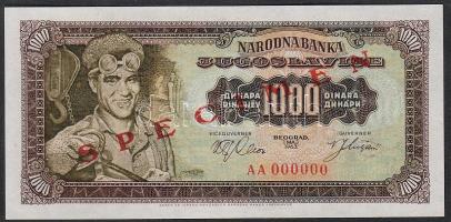 Jugoszlávia 1963. 1000D "Specimen 0000" T:I