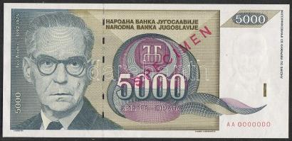 Jugoszlávia 1992. 5000D "Specimen 0000" T:I