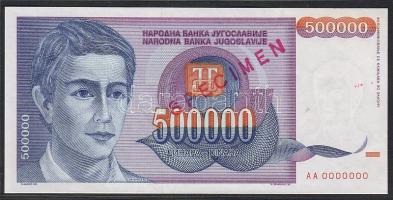 Jugoszlávia 1993. 500.000D "Specimen 0000" T:I