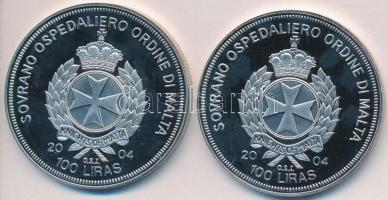 Máltai Lovagrend 2004. 100L (2x) "Olaszország az EU-ban" + "Málta az EU-ban" T:P...