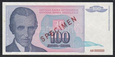 Jugoszlávia 1994. 100D "Specimen 0000" T:I
