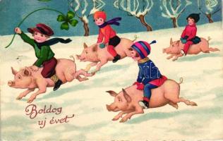 New Year, pigs, Amag 2788. litho (EK)