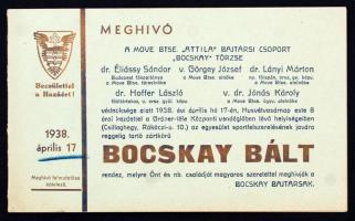 1938 Csillaghegy, &quot;Becsülettel a hazáért!&quot; Meghívó a MOVE BTSE. Attila Bajtársi Csoportja Bocskay törzsének Bocskay báljára